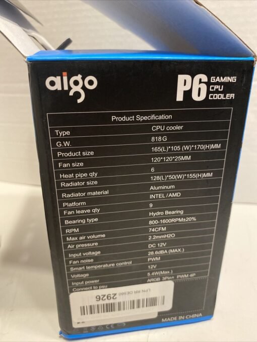 AIGO P6 Air Cooler 6 Heat Pipes 120mm PWM